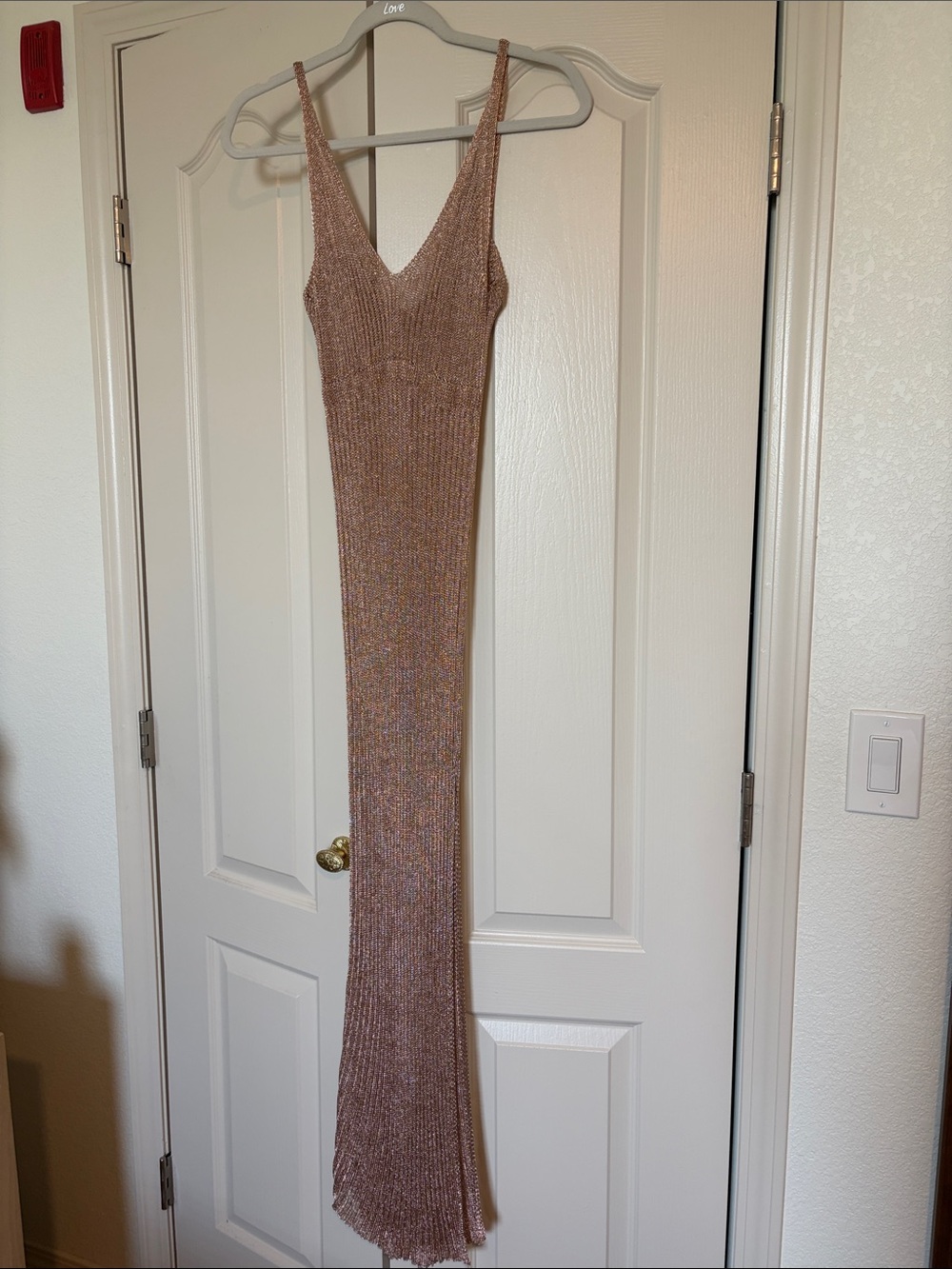 Sleeveless V-Neck Metallic Knit Maxi Dress